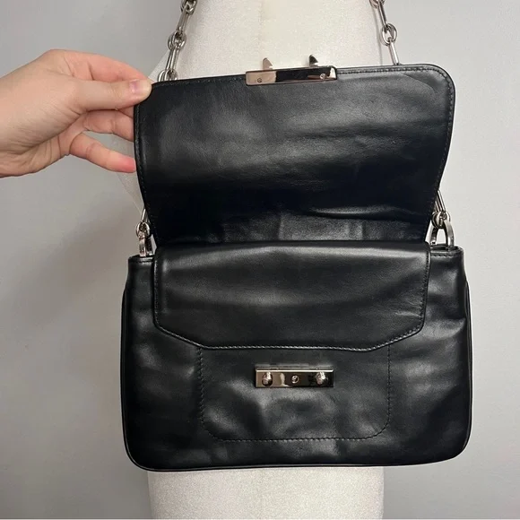 Joanna Maxham Arm Candy Black Leather Shoulder Bag with Silver Chain Straps - Picture 5 of 13
